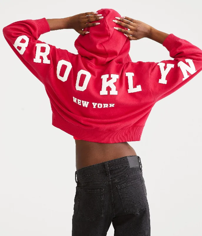 Aeropostale Brooklyn Oversized Cropped Full-Zip Hoodie Hoodie with Drop Shoulder Relaxed Streetwear