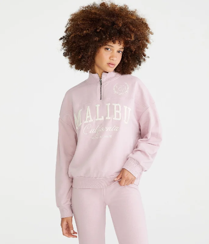 Aeropostale Malibu Sports Quarter-Zip Sweatshirt Hoodie with Hem Fringe Bohemian Relaxed