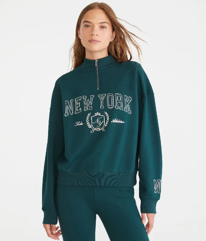 Aeropostale New York Soho Athletics Quarter-Zip Sweatshirt Hoodie with Batwing Sleeves Loose Dramatic