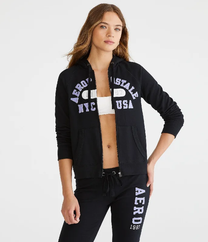 Aeropostale Nyc Usa Full-Zip Hoodie Hoodie with Turtle Neck Cozy Winter