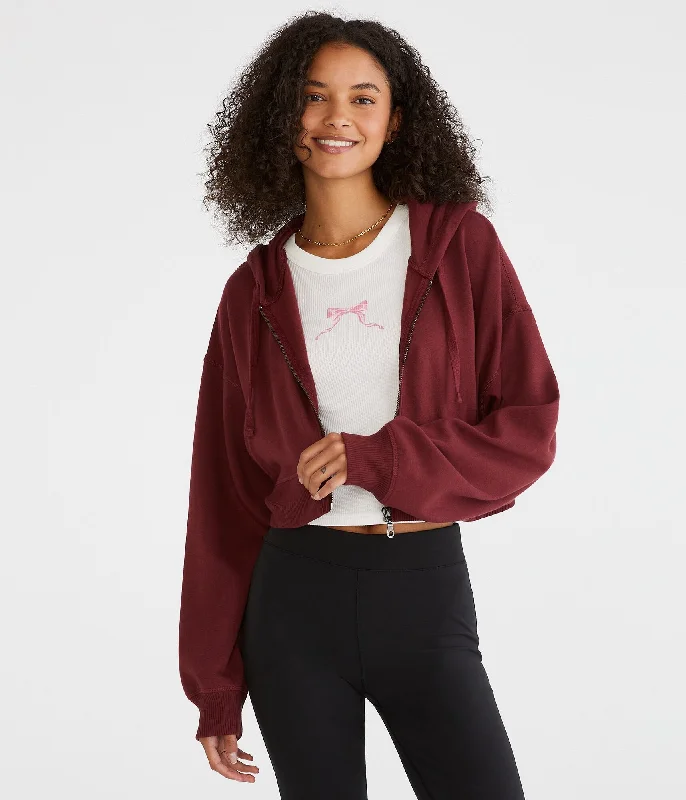 Aeropostale Oversized Cropped Full-Zip Hoodie Hoodie with Bell Sleeves Flared Feminine