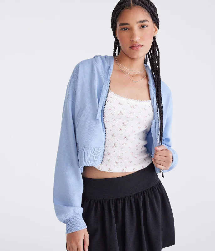 Aeropostale Oversized Cropped Full-Zip Hoodie Hoodie with Batwing Sleeves Loose Dramatic