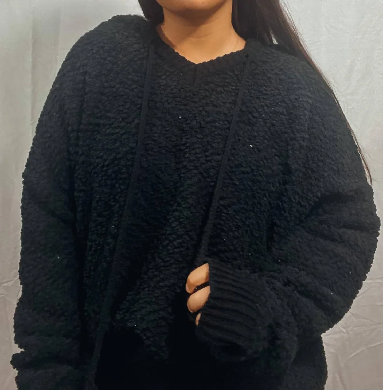 Black Textured Hoodie Hoodie with Color Block Contrast Stylish