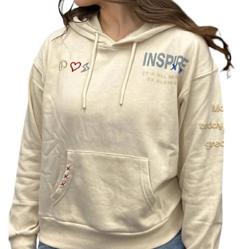 Coconut Graffiti Hoodie In Oatmeal Hoodie with Rolled Sleeves Casual Relaxed