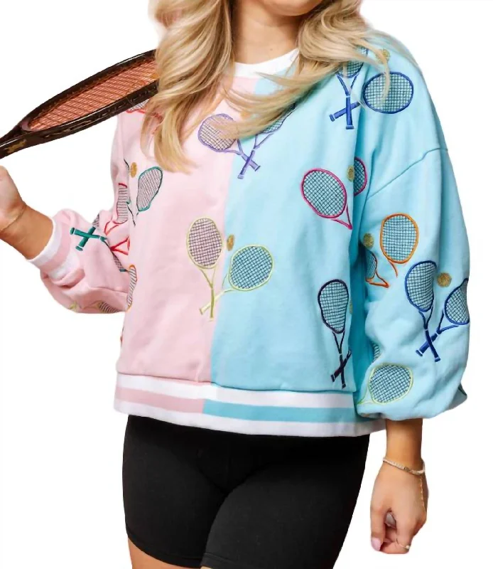 Colorblock Tennis Sweatshirt In Light Pink/blue Hoodie Crop Top Short Trendy