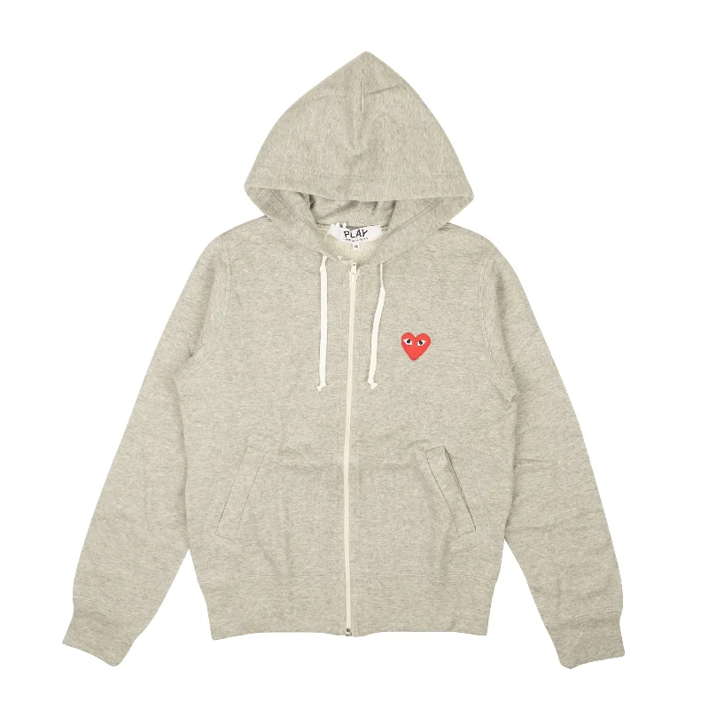Comme Des Gar�ons Play 5 Red Hearts Hoodie - Gray Hoodie with Drawstring Waist Adjustable Fitted