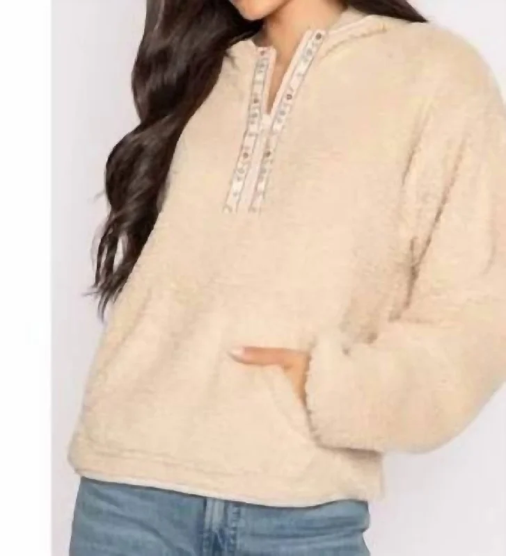 Cozy Zip Hoodie In Stone Hoodie with Ribbed Hem Stretchable Secure