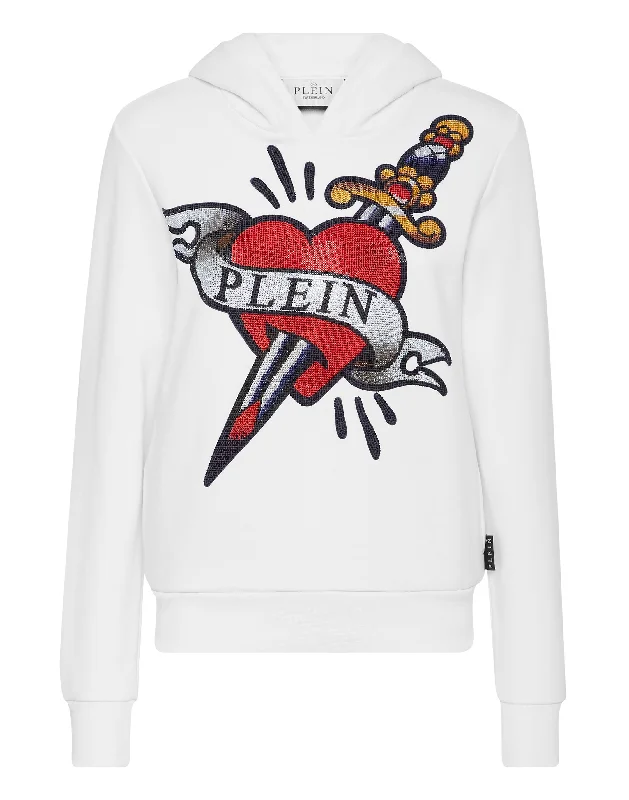 Cropped Hoodie Man Fit Love Tattoo Hoodie with Color Block Contrast Stylish