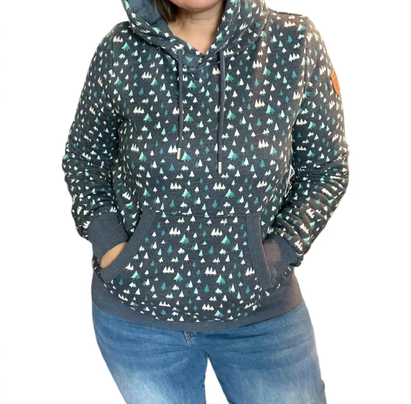 Crystal Pine Tree Hoodie In Navy Hoodie with Hem Contrast Bold Stylish
