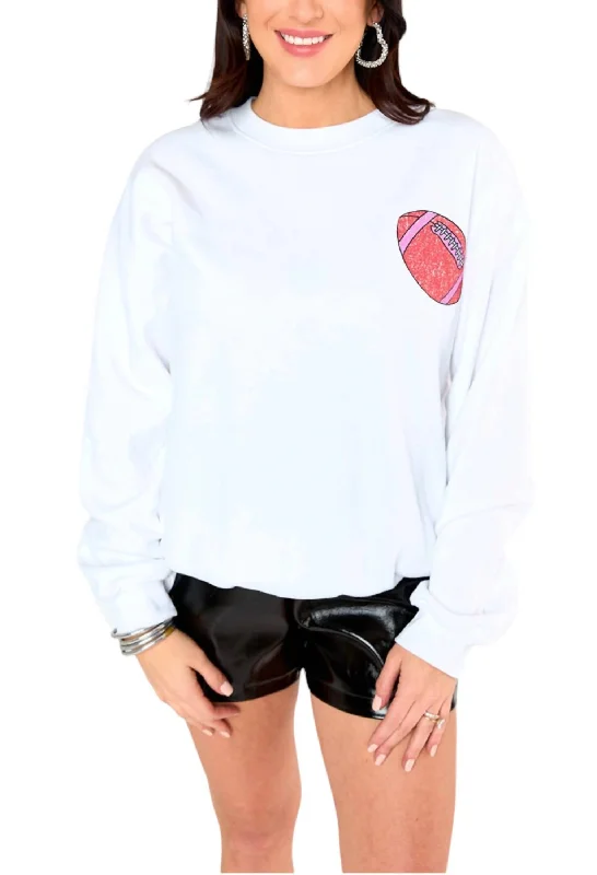 Devon Football Fun Sweatshirt In White Hoodie with Hem Drawcord Adjustable Customizable