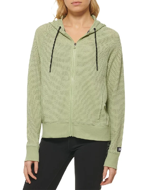 DKNY Sprint Mesh Relaxed Zip Hoodie Hoodie with Fur Luxurious Winter