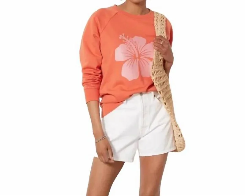 Evereve Sweatshirt In Hibiscus Orange Hoodie with Side Slits Relaxed Casual