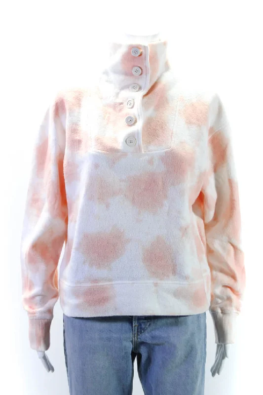 Faherty Womens Cotton Tie Dye Buttoned Long Sleeve Sweatshirt Orange Hoodie with Half-Zip Sporty Casual