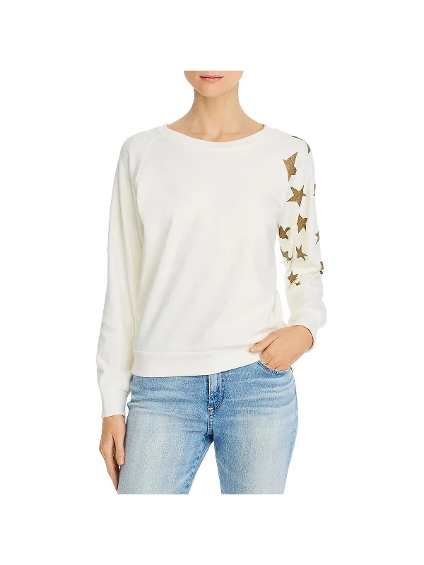Fiona Falling Stars Womens Metallic Graphic Crew Neck Sweatshirt Hoodie with Side Slits Relaxed Casual