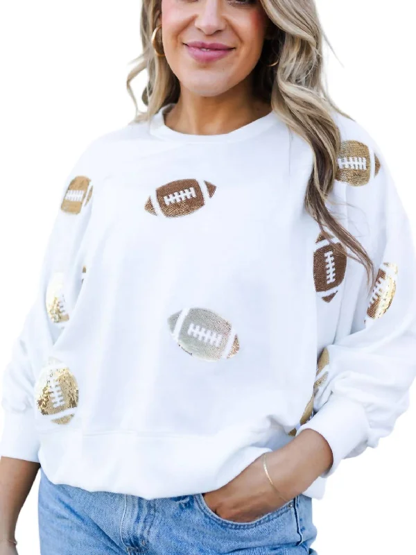 Football Fanatic Embellished Sweatshirt In White Hoodie Dress Longline Feminine