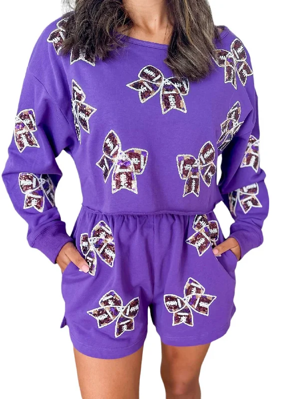 Football Ribbon Sweatshirt In Purple Hoodie with Zipper Versatile Modern