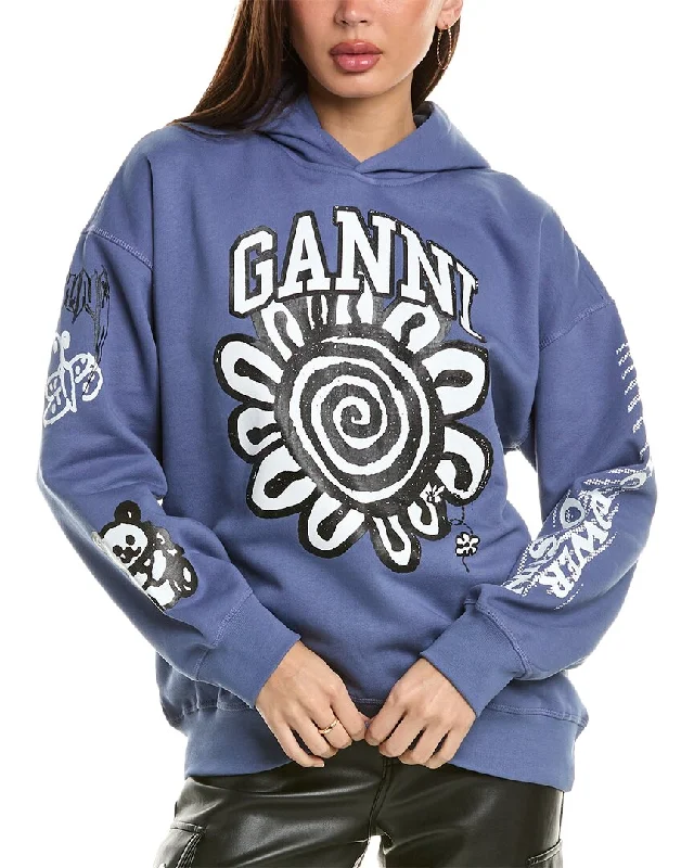 GANNI Isoli Mega Flower Oversized Hoodie Hoodie with Applique Textured Unique