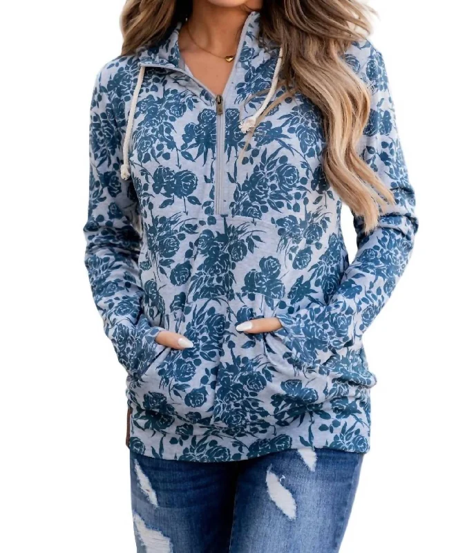 Halfzip Sweatshirt In Budding Romance Hoodie with Fur Luxurious Winter
