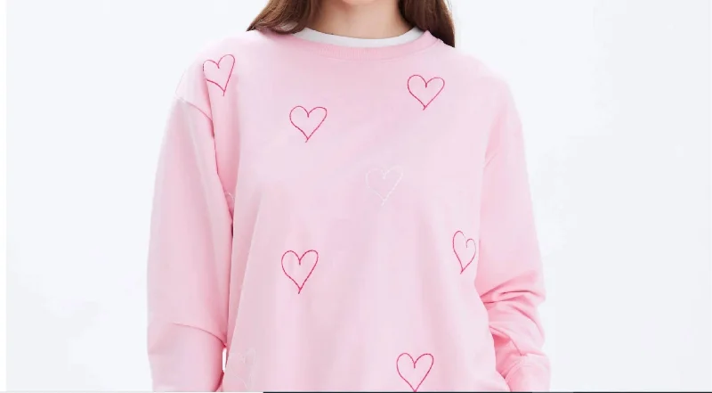Heart Stitch - Straight Crewneck Sweatshirt In Blush Hoodie with Thumb Holes Functional Cozy