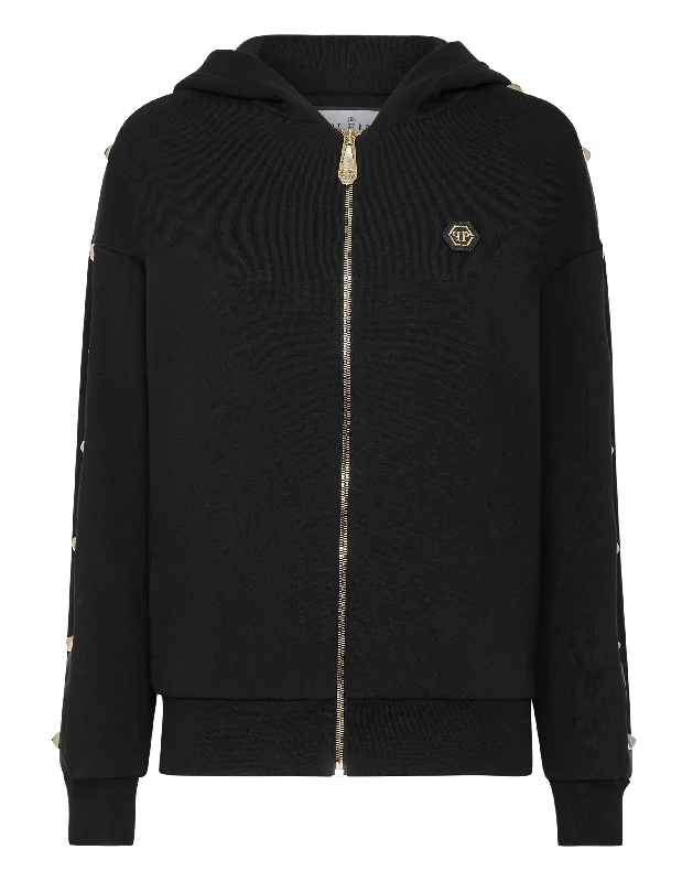 Hoodie Full Zip Studs Hoodie with Relaxed Fit Easy Casual