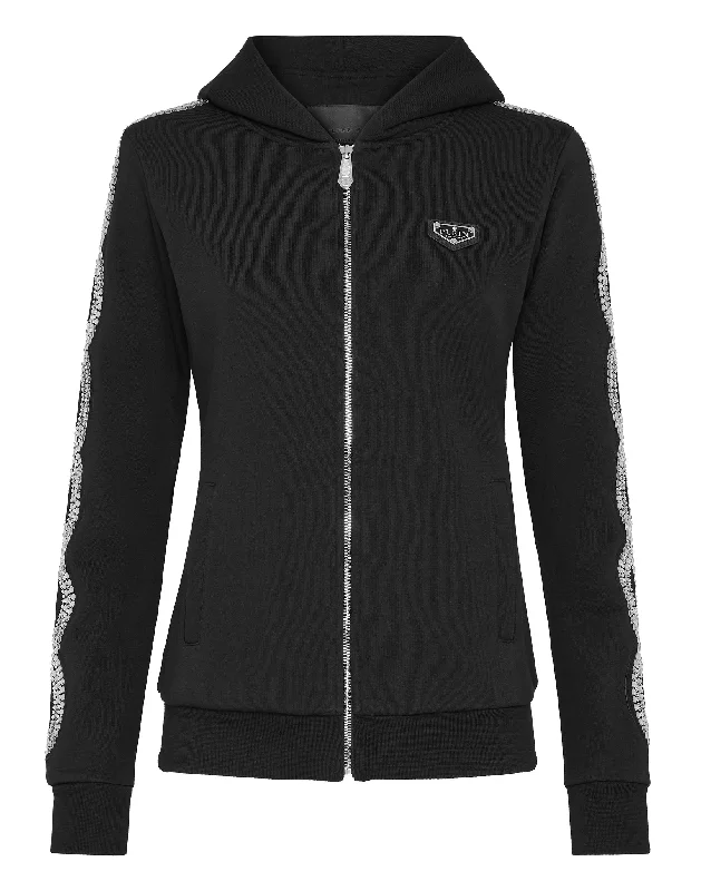 Hoodie sweatshirt Full Zip Crystal Cable Hoodie with Lace Feminine Delicate