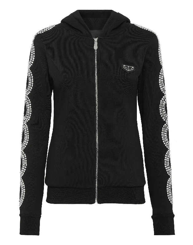 Hoodie sweatshirt Full Zip Crystal Cable Hoodie with Typography Text Message