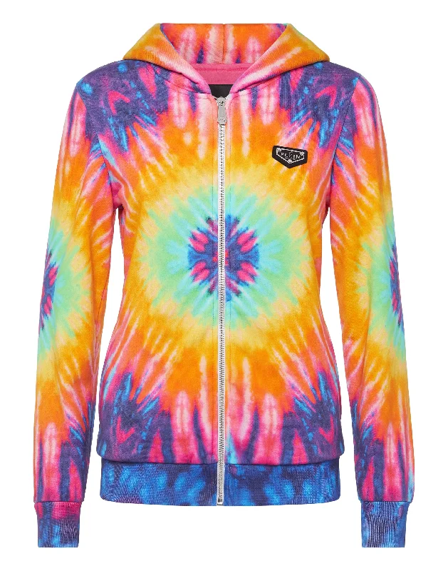 Hoodie sweatshirt Full Zip Tie dye Hoodie with Fur Luxurious Winter