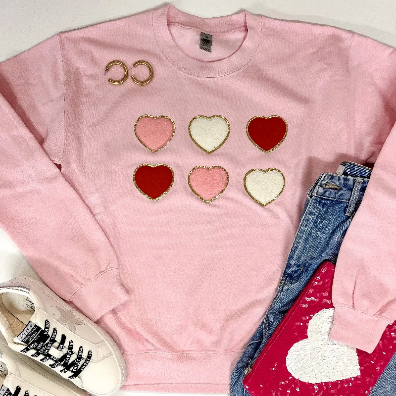 Lots Of Love Chenille Heart Graphic Sweatshirt with Long Sleeves in Light Pink Hoodie with Turtle Neck Cozy Winter