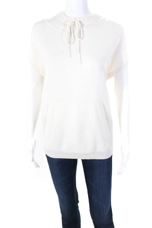 Loulou Studio Womens Cream Cashmere Sleeveless Hoodie Top Hoodie with Snap Buttons Easy Quick