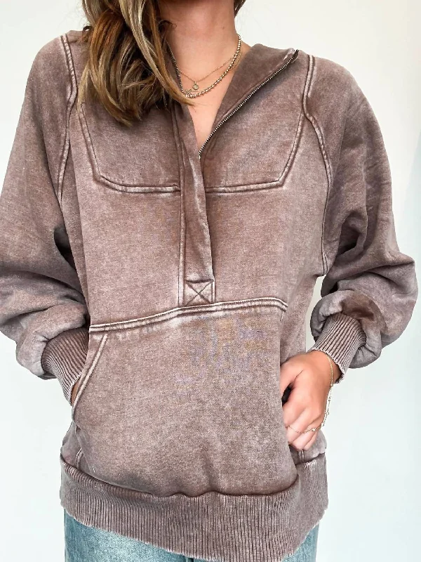 Mineral Wash Oversized Hoodie In Mocha Hoodie with Full-Zip Functional Layering