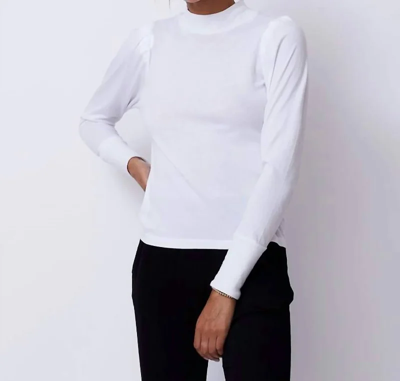Mock Neck Shirred Sweatshirt In White Hoodie with Pocket Utility Practical