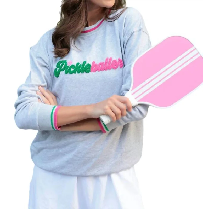 Pickleballer Sweatshirt In Grey Cotton Hoodie Fleece Lining Warmth