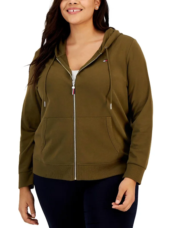 Plus Womens Comfy Cozy Zip Hoodie Hoodie with Mock Neck Collared Structured
