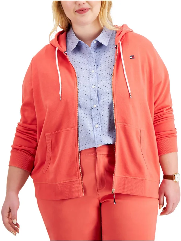 Plus Womens Logo Comfy Zip Hoodie Hoodie with Raglan Sleeves Sporty Comfortable