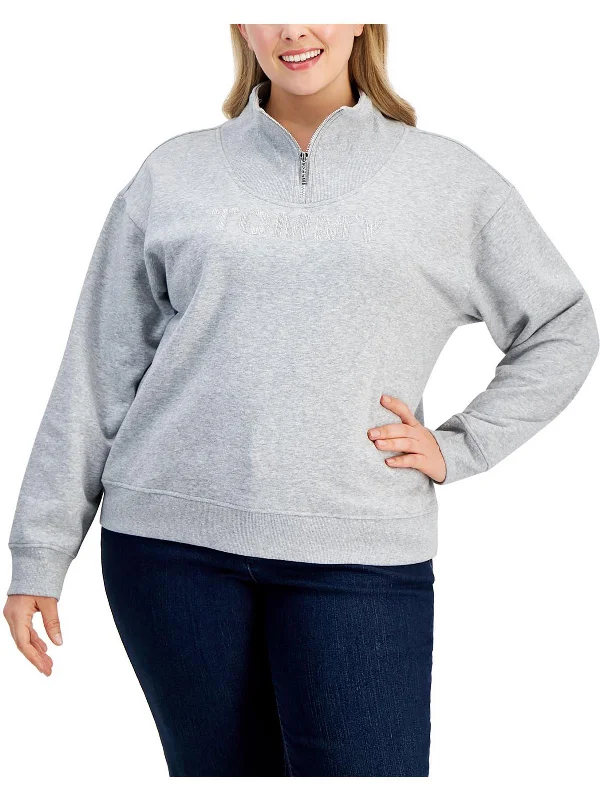 Plus Womens Logo Long Sleeves Sweatshirt Hoodie with Elastic Cuffs Stretchable Comfortable