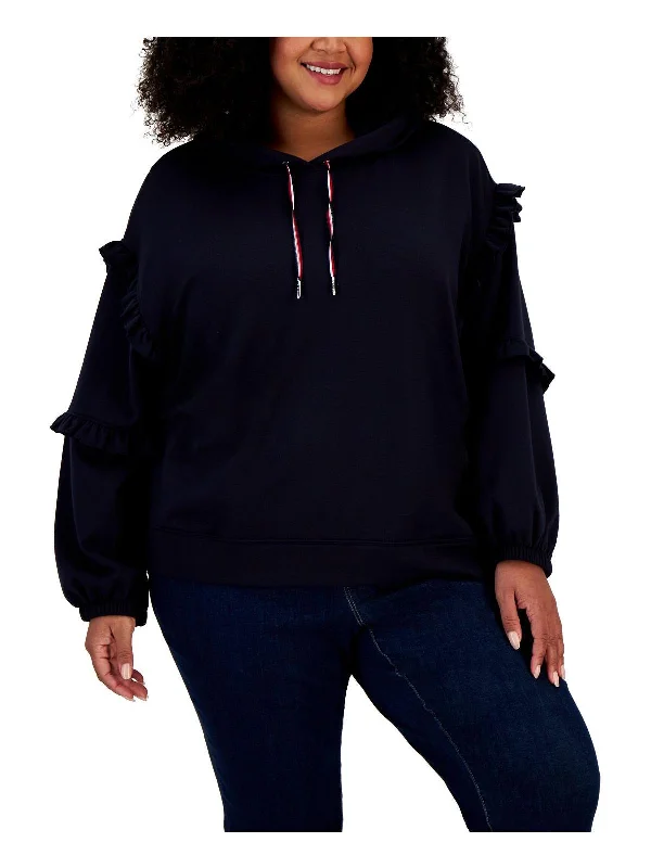 Plus Womens Ruffled Sleeves Cozy Hoodie Hoodie with Batwing Sleeves Loose Dramatic