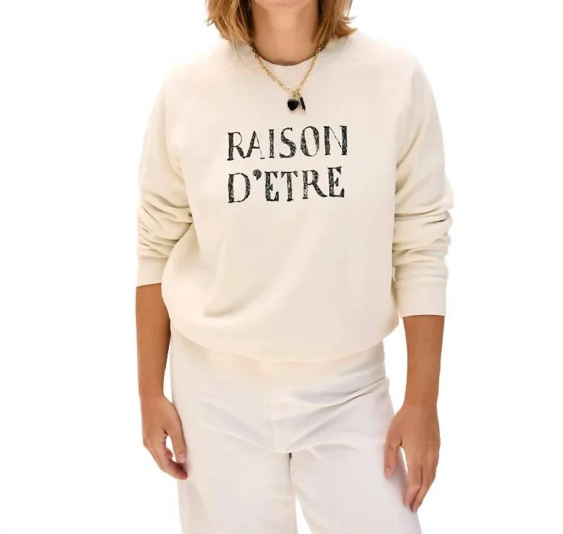 Raison D'etre Sweatshirt In Cream W/ Black Embroidered Hoodie with Strings Custom Fit Adjustable