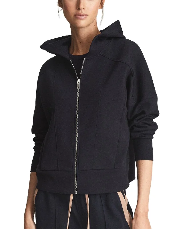 Reiss Nia Technical Jersey Zipped Hoodie Hoodie with Contrast Stitching Detailed Premium