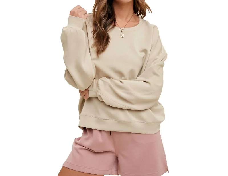 Relaxed Sweatshirt In Macadamia Hoodie with Back Slit Movement Comfort
