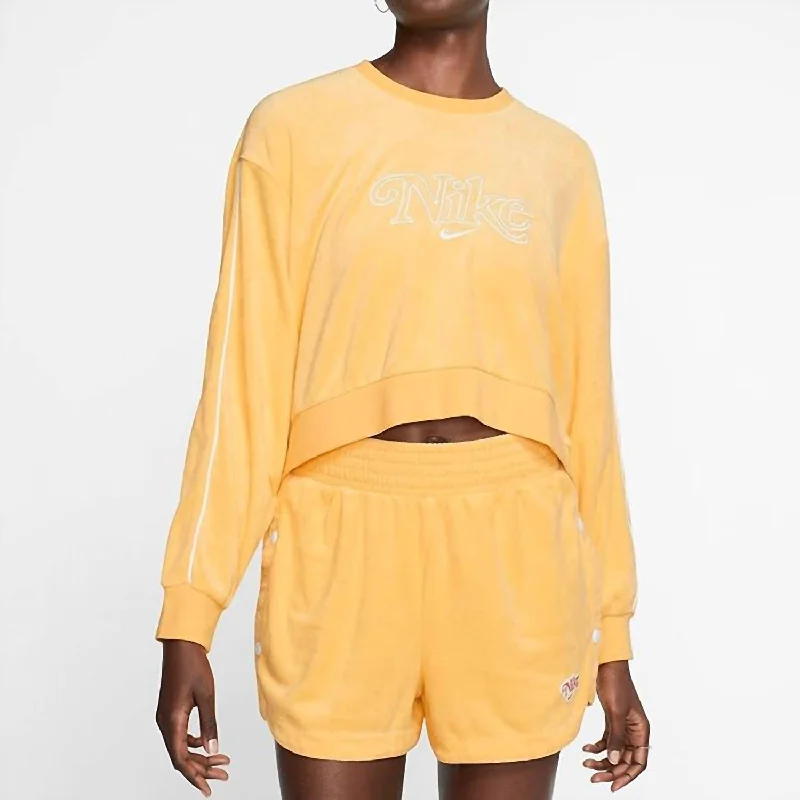 Retro Femme Crew Terry Sweatshirt In Topaz Gold Hoodie Sweatshirt Pullover