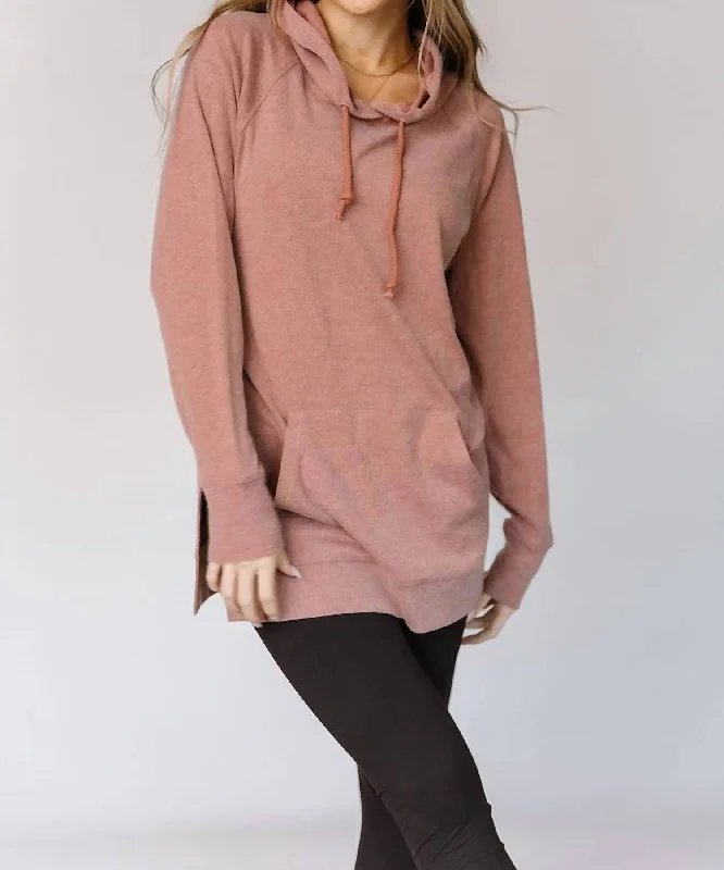 Sideslit Hoodie In Burnt Sienna Hoodie with Drawcord Adjustable Secure