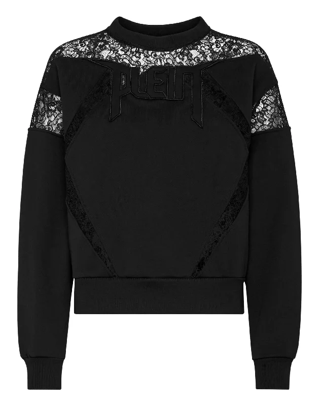Sweatshirt LS Lace Hoodie with Distressed Vintage Worn