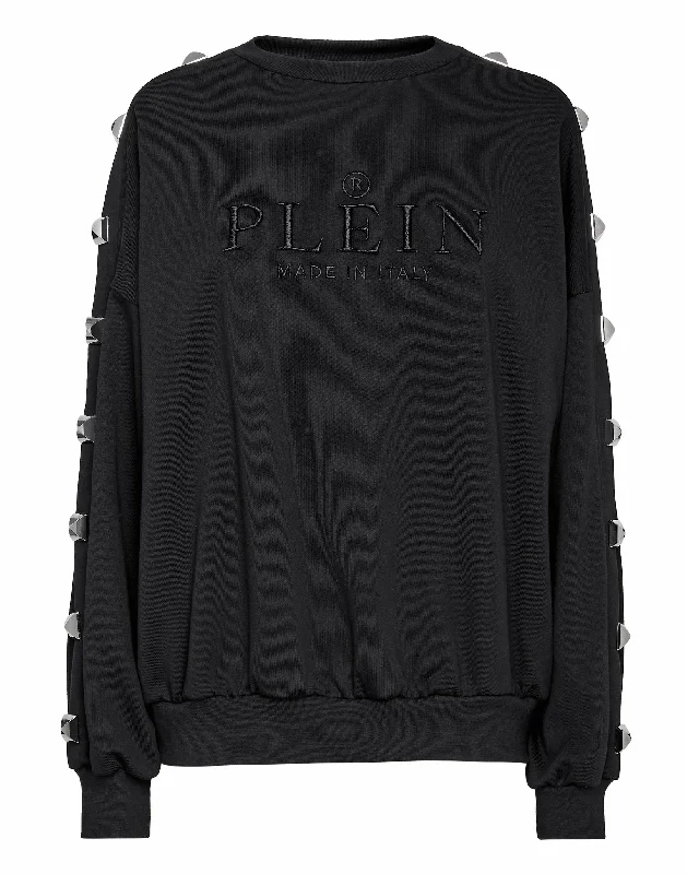 Sweatshirt LS Studs Hoodie with Raw Hem Edgy Unfinished