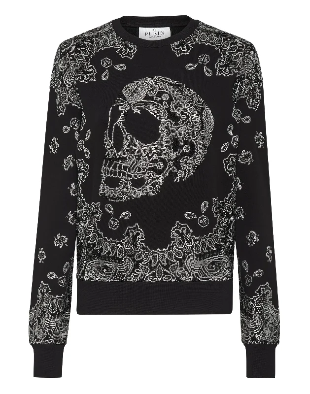 Sweatshirt Paisley Bandana Hoodie with Sequins Glamorous Eye-catching