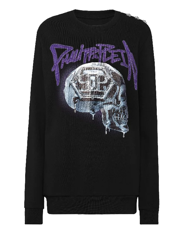 Sweatshirt Roundneck Oversize Skull Hoodie with Rhinestones Sparkly Elegant