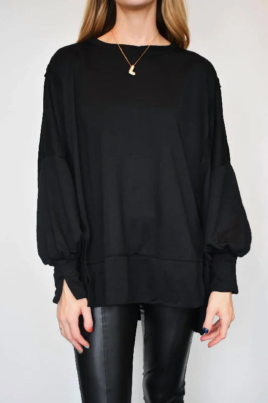 Take It Easy Sweatshirt In Black Hoodie with Hem Fringe Bohemian Relaxed