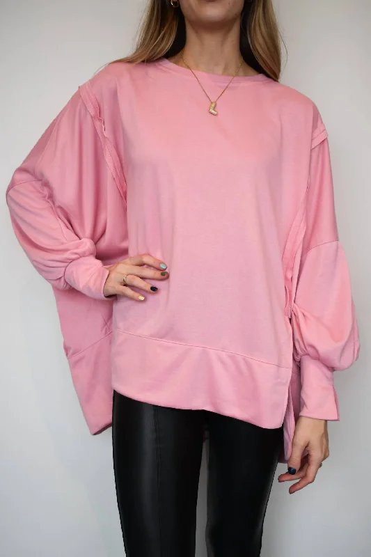 Take It Easy Sweatshirt In Pink Hoodie with Metallic Shiny Futuristic