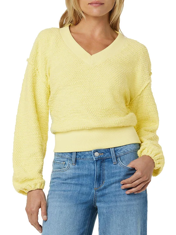 The Carolyn Slubby Womens V-Neck Long Sleeves Sweatshirt Hoodie Dress Longline Feminine