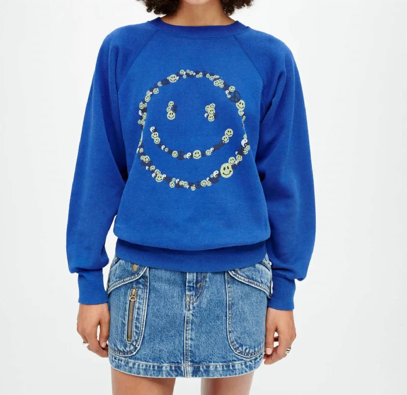 Upcycled "smile" Sweatshirt In Assorted Hoodie with Front Slit Layering Stylish