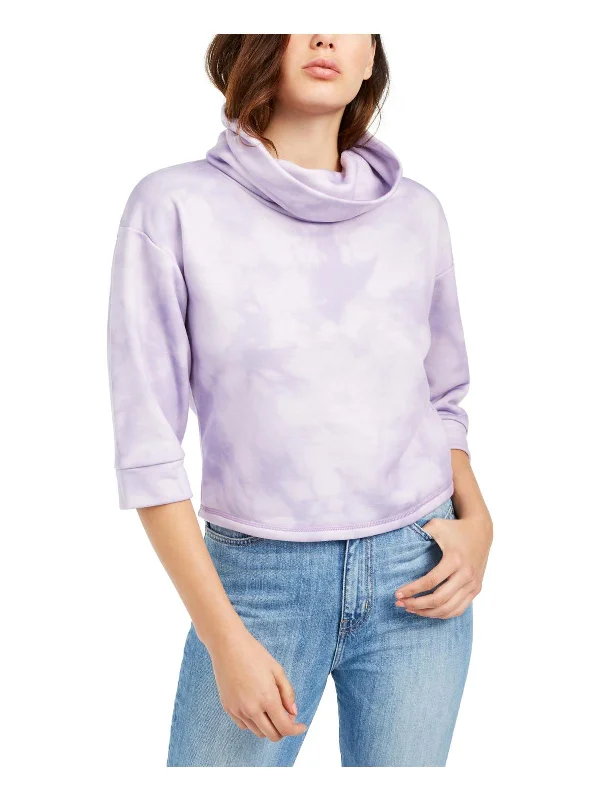 Womens Cropped Funnel-Neck Sweatshirt Hoodie with Pastel Soft Subtle